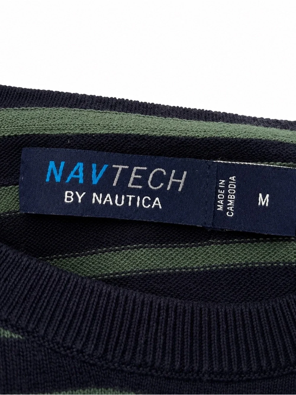 Nautica Navy & Green Striped Crewneck Sweater
